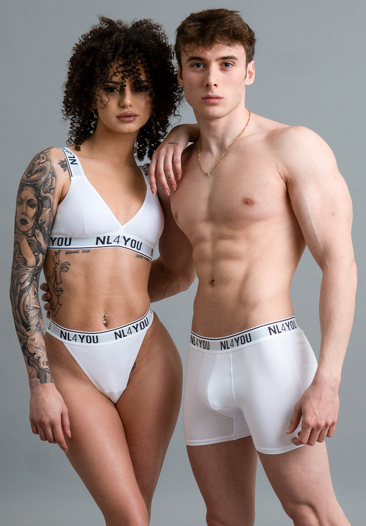 "Matching Couple Set" - Промо Пакет бельо за двойки: Дамски Комплект + 2 Мъжки Боксерки в бяло "Snow White" и "Pure White", цвят по избор, NL4YOU, Дамско и Мъжко Памучно Бельо