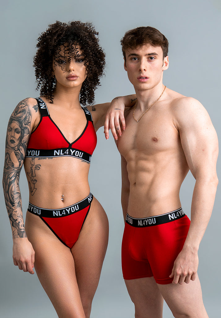 "Matching Couple Set" - Промо Пакет бельо за двойки: Дамски Комплект + 2 Мъжки Боксерки в червено "Hot Red", цвят по избор, NL4YOU, Дамско и Мъжко Памучно Бельо